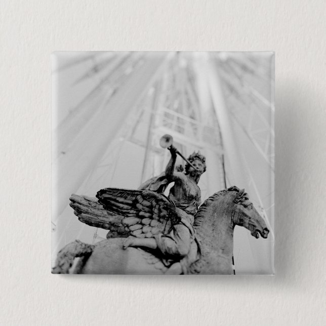 Bóton Quadrado 5.08cm Europa, França, Paris. Estátua e roda gigante, 2 (Frente)