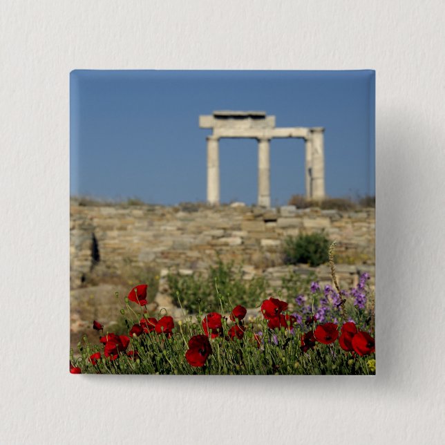 Bóton Quadrado 5.08cm Europa, Grécia, Cíclades, Delos. Ruínas de coluna. (Frente)