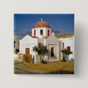 Bóton Quadrado 5.08cm Europa, Grécia, Mykonos. As redes de pesca secam 