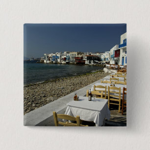 Bóton Quadrado 5.08cm Europa, Grécia, Mykonos. Vistas do litoral