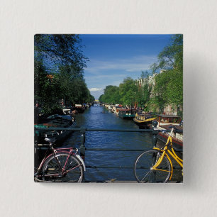 Bóton Quadrado 5.08cm Europa, Holanda, Amsterdã, bicicleta amarela e