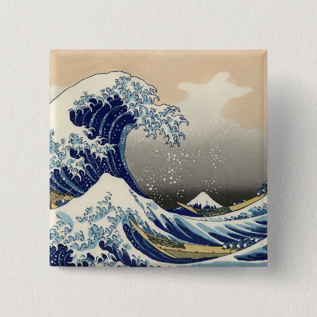 Bóton Quadrado 5.08cm Excelente Wave Kanagawa - Pintura Japonesa (Frente)