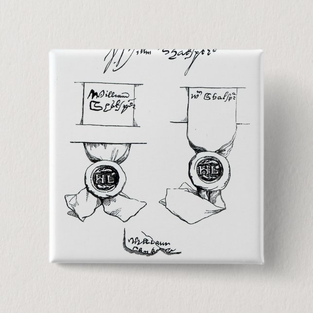 Bóton Quadrado 5.08cm Fac-símiles da assinatura de William Shakespeare (Frente)