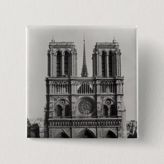 Bóton Quadrado 5.08cm Fachada de Notre-Dame, Paris, final do século XIX (Frente)