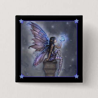 Bóton Quadrado 5.08cm Fada Fantasia Pequena Lua Azul do Botão de Reverso