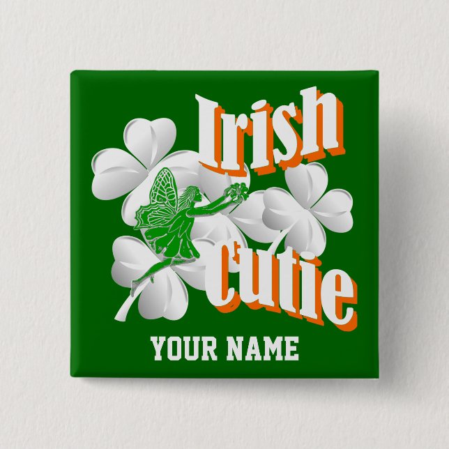 Bóton Quadrado 5.08cm Fada irlandesa personalizada com fada (Frente)