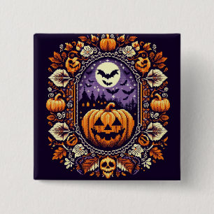 Bóton Quadrado 5.08cm Fair Isle/Colorwork Vintage Halloween/outono