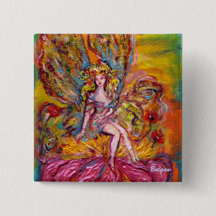 Bóton Quadrado 5.08cm FAIRY FLOWER NA fantasia PINK IRIS