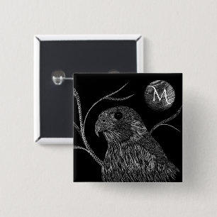 Bóton Quadrado 5.08cm Falcão com Lua cheia Monograma preto