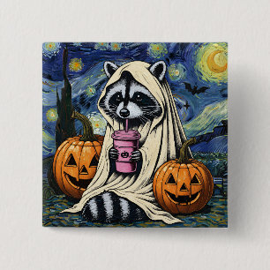 Bóton Quadrado 5.08cm Fall Halloween Ghost Pumpkin Raccoon Spook