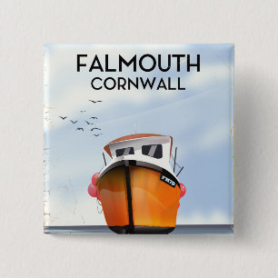 Bóton Quadrado 5.08cm Falmouth Cornwall poster de viagens de navio de pe