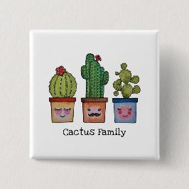 Bóton Quadrado 5.08cm Família Cute Cactus Em Aquarela