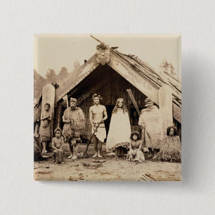 Bóton Quadrado 5.08cm Família maori, Nova Zelândia, c.1880s (impressã