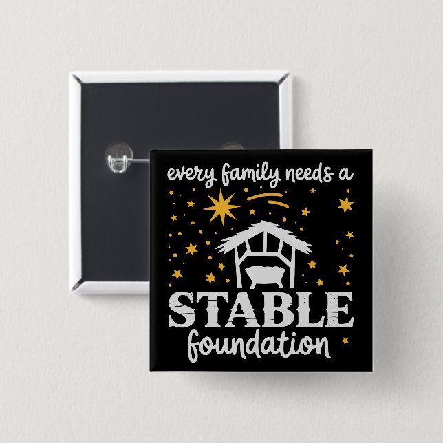 Bóton Quadrado 5.08cm Family Stable Foundation Christian Jesus Christmas (Frente & Verso)