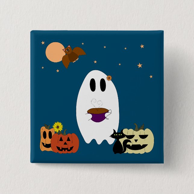 Bóton Quadrado 5.08cm Fantasma e Chá (Frente)