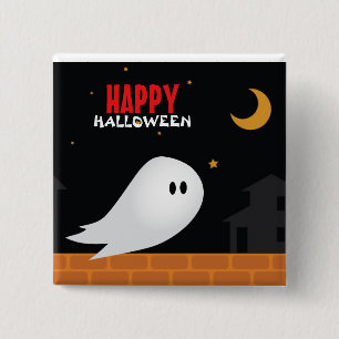 Bóton Quadrado 5.08cm Fantasmas de animação do Halloween na cidade