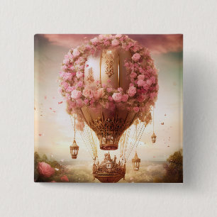 Bóton Quadrado 5.08cm Fantasy Hot Air Balloon Rosa Dourado