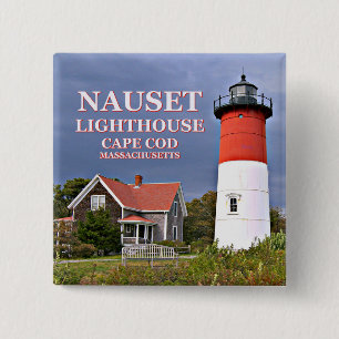 Bóton Quadrado 5.08cm Farol de Nauset, Pin de Cape Cod Massachusetts