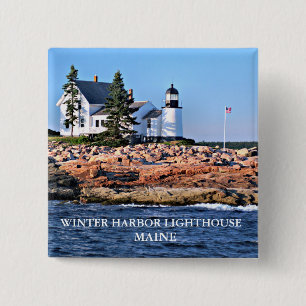 Bóton Quadrado 5.08cm Farol do Porto de inverno, Maine