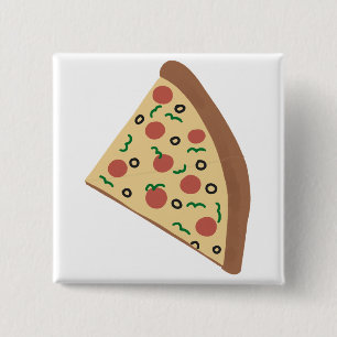 Bóton Quadrado 5.08cm Fatia de Pizza de Pepperoni Desenhada à Mão