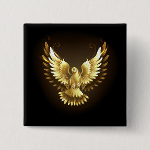 Bóton Quadrado 5.08cm Faux Gold Foil Peace Dove em Preto