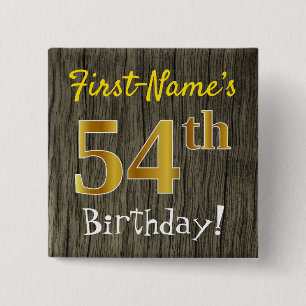 Bóton Quadrado 5.08cm Faux Wood, Faux Dourado 58º aniversário + Nome P