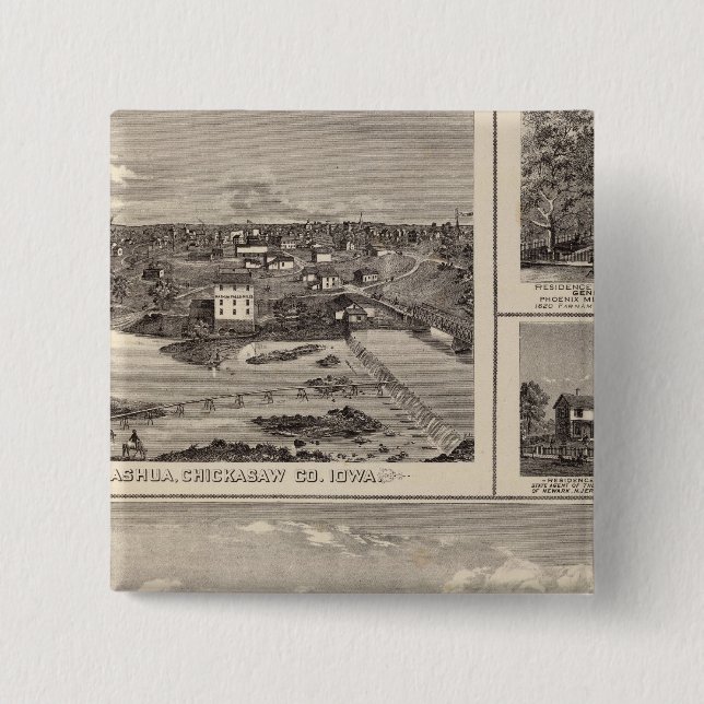 Bóton Quadrado 5.08cm fazenda e residência em Nashua (Frente)