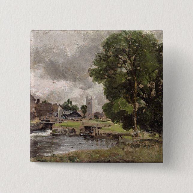 Bóton Quadrado 5.08cm Fechamento e moinho de John Constable | Dedham (Frente)