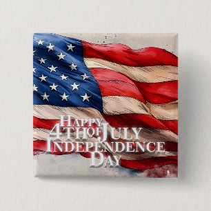 Bóton Quadrado 5.08cm Feliz 4 de julho - Dia da Independência