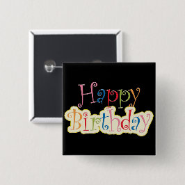 Bóton Quadrado 5.08cm Feliz aniversário
