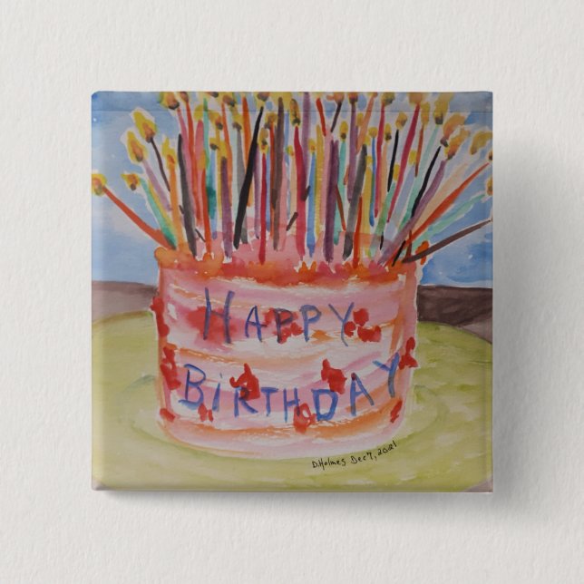 Bóton Quadrado 5.08cm Feliz aniversário (Frente)