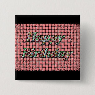 Bóton Quadrado 5.08cm Feliz aniversario