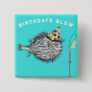 Bóton Quadrado 5.08cm Feliz Aniversário de Peixe