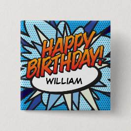 Bóton Quadrado 5.08cm FELIZ ANIVERSÁRIO Diversão Revista em Quadrinhos R