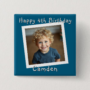Bóton Quadrado 5.08cm Feliz Aniversário Foto Personalizada