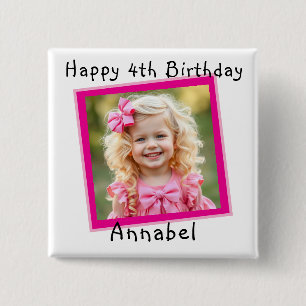 Bóton Quadrado 5.08cm Feliz Aniversário Foto Personalizada