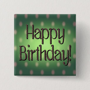 Bóton Quadrado 5.08cm Feliz Aniversário Marrom Texto Bolinhas Verde Bkgr