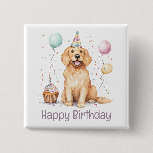 Bóton Quadrado 5.08cm Feliz aniversário - Ouro de varejo
