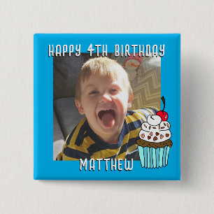 Bóton Quadrado 5.08cm Feliz Aniversário Personalizado Nome e Idade