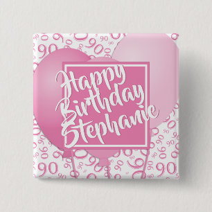 Bóton Quadrado 5.08cm Feliz aniversario - rosa/branco do teste padrão d