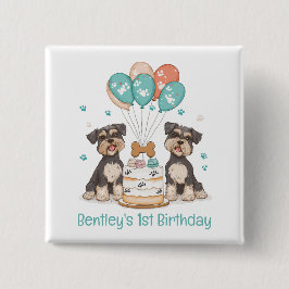 Bóton Quadrado 5.08cm Feliz Aniversário Schnauzer Cães