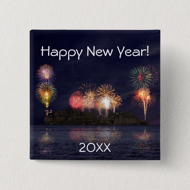 Bóton Quadrado 5.08cm Feliz ano novo (Frente)