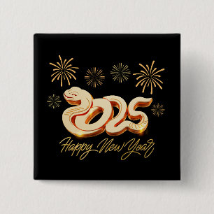 Bóton Quadrado 5.08cm Feliz Ano Novo 2025 O Ano Chinês do Serpente