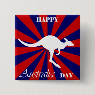 Bóton Quadrado 5.08cm Feliz Dia da Austrália - Canguru Australiano