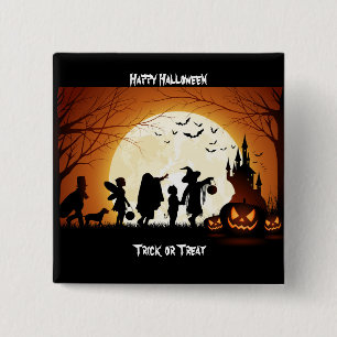 Bóton Quadrado 5.08cm Feliz Halloween Silhouette Children