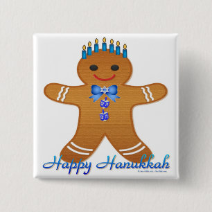 Bóton Quadrado 5.08cm Feliz Hanukkah Gingerpão Homem Menorah