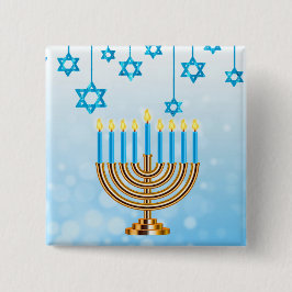 Bóton Quadrado 5.08cm Feliz Hanukkah Menorah