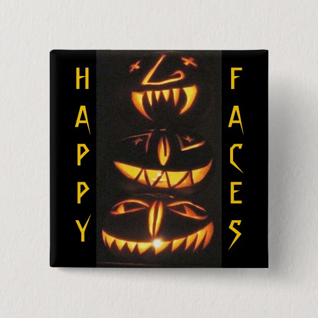 Bóton Quadrado 5.08cm Feliz Jack o'Lantern Faces (Frente)
