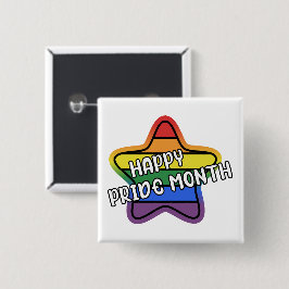 Bóton Quadrado 5.08cm Feliz Mês do Orgulho Estrela Faixas da Bandeira LG