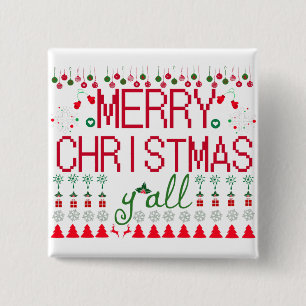 Bóton Quadrado 5.08cm Feliz Natal a todos Camisa Feia de Natal